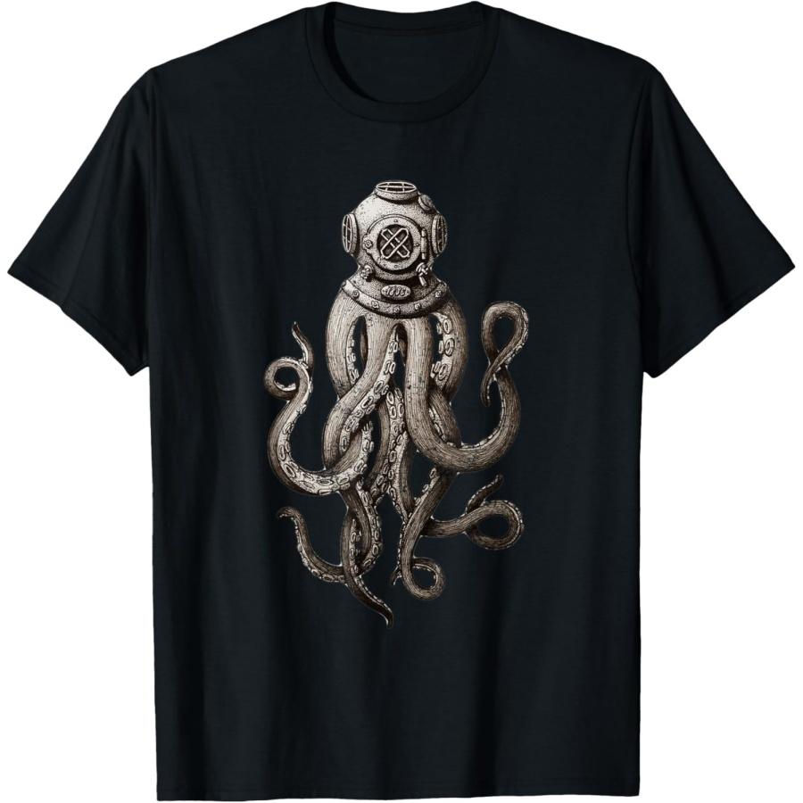 

Retro SCUBA Diver Weird Octopus Design, Octopus Helmet T-Shirt XXXXXL чорний