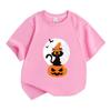 Kids Boys Girls 100% Cotton Short Sleeve O-Neck T-Shirt, Cute Halloween Black Cat Witch Hat Pumpkin Full Moon Bat Pattern Casual Soft Tee for Children