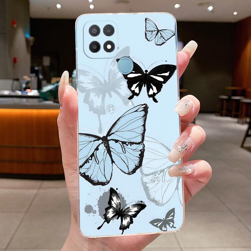 Case For OPPO A15 A15s Flower Butterfly Bow Phone Cases Coque For Oppo 35 Soft Silicone Capa Transparent TPU Jelly Cover Funda