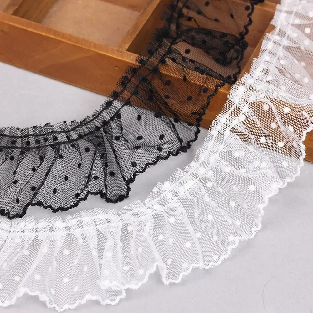Black/White Mesh Lace Trim Vintage Lace Fabric Ribbon Decoration Material Pleated Lace Trim  Cuffs