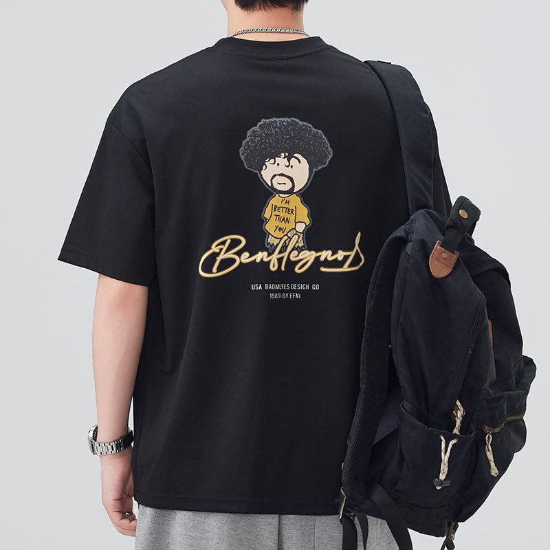 Summer American Heavy Craftsman Short Sleeve Men's Embroidered Round Neck Loose T-shirt Short T-shirt