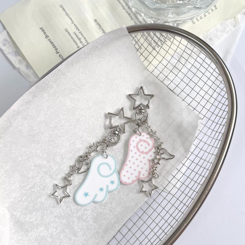 Y2K Stars Wings Keychain Glitter Shiny Pendant Kawaii Bag Hanging Decor for Y2K Style Outfit Accessory
