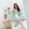 1011 spring and summer three-piece pajamas, cardigan sexy women's loungewear, long-sleeved thin comfortable and breathable pajamas