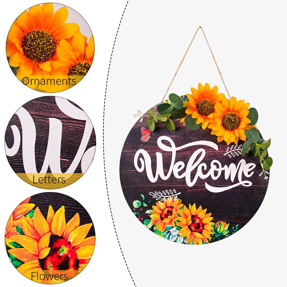 Sunflower Welcome Cheerful Circular Door Sign For Cozy Fall Atmosphere Home