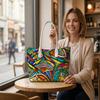 Colorful Stained Glass Style Tote Bag for Daily Outdoor Shopping Use