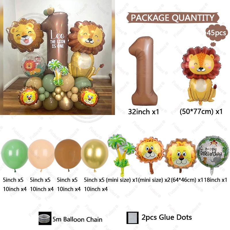 45pcs Jungle Animal Theme Balloon Chocolate Number Balloon Set Cartoon Animal Festival Supplies Childrens Birthday Party Decorat