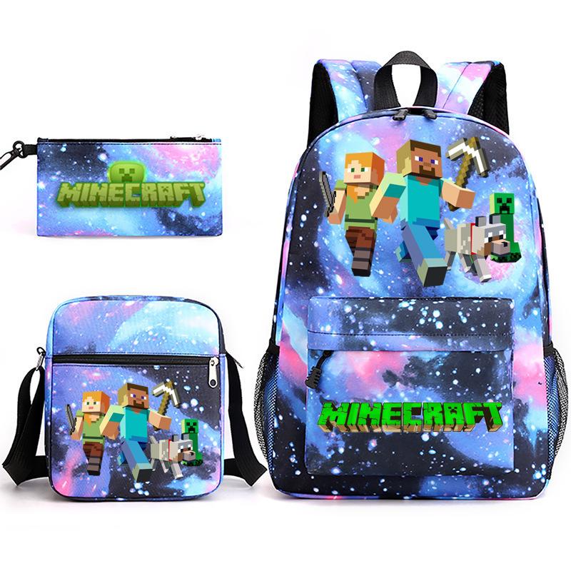Large Capacity Schoolbag with Shoulder Strap; Student Three-piece Pencil Case Set
