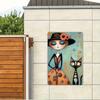 Whimsical Cat and Girl Wrought Iron Wall Art – Vibrant Orange & Blue Decorative Painting for Living Room, Bedroom, Cat Decor