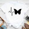 Women's colorful butterfly petal print T-shirt short-sleeved round neck cute graphic top