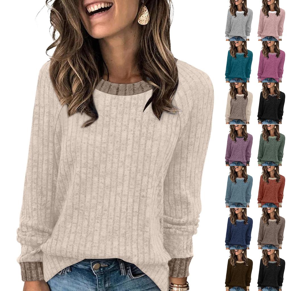 Women's Fashionable Long-sleeved Pullover Solid-color Top