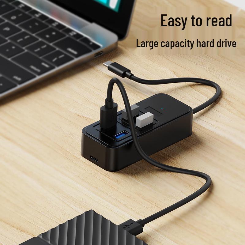 USB-C Hub 5-in-1 DC Powered 4-Port USB 3.0 Splitter for Laptop
