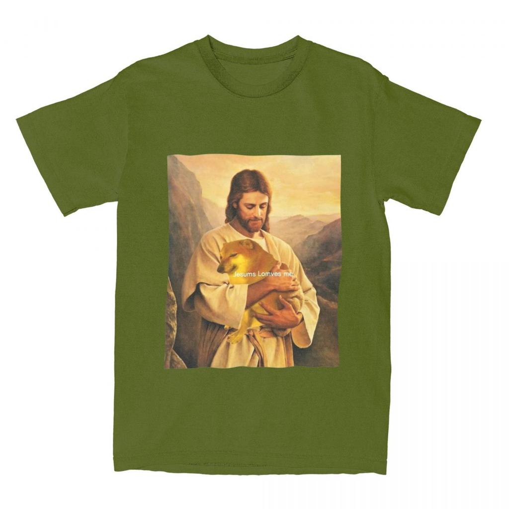 Cheems Jesus TShirts Men Women Doge Meme Awesome Pure Cotton Tee Shirt O Neck Short Sleeve T Shirts Birthday Present Clothing