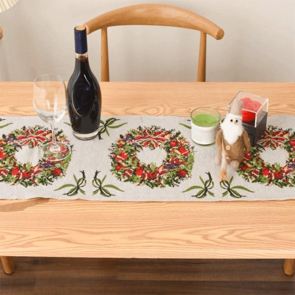 Creative Tassel Christmas Table Runner Long Snowman Printed Table Cover Rectangle Knitted Cloth Tablecloth Restaurants