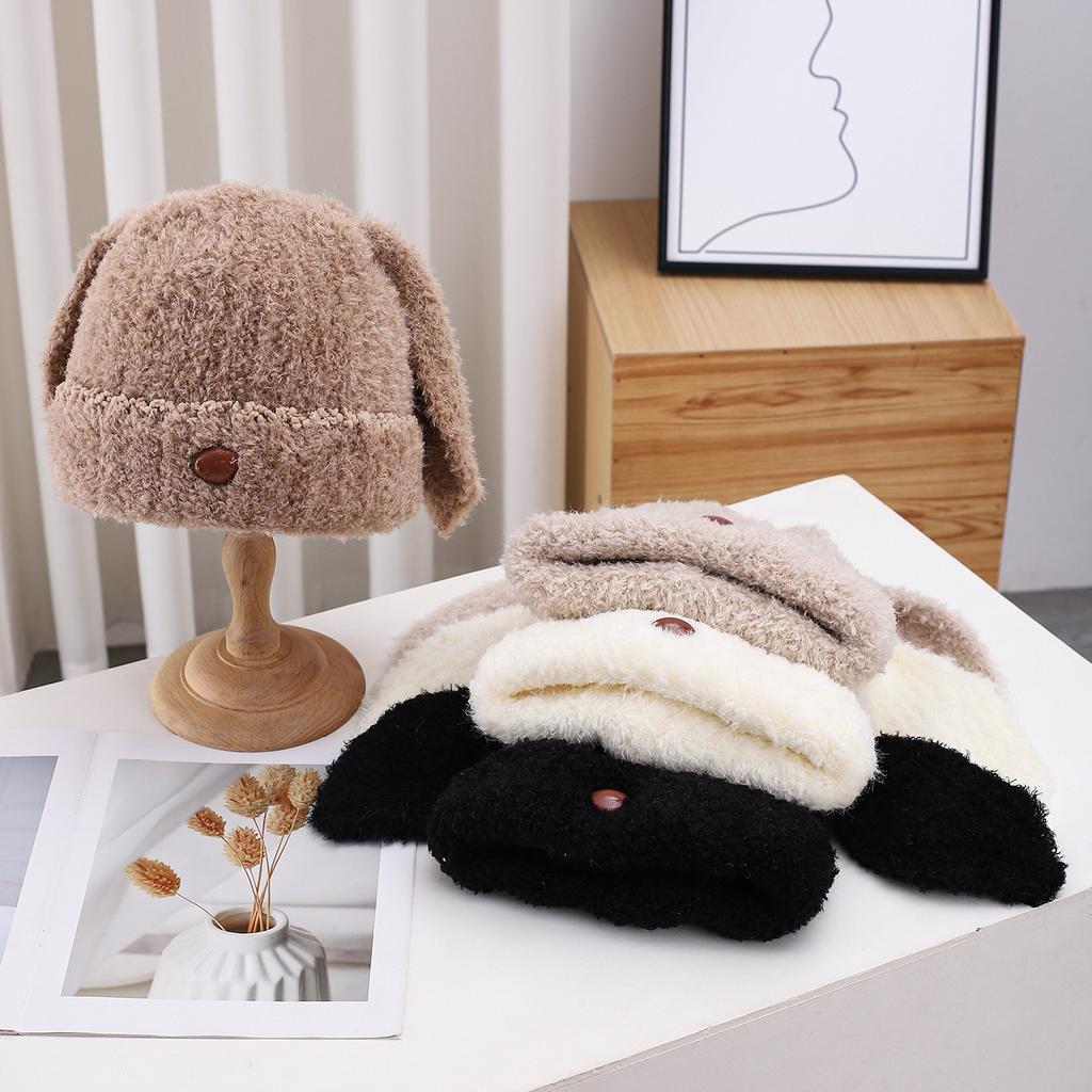 Autumn And Winter Plush Thermal Hat Children'S Ear Protector Knitted Plush Casual Fashion Cute Student Cold Cotton Hat