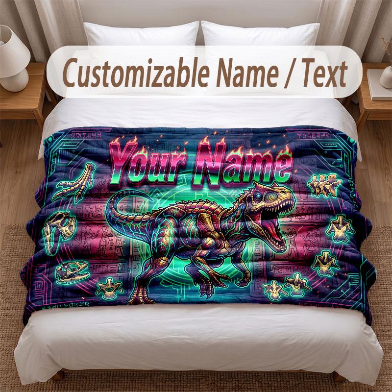 Coperta Morbida a Tema Dinosauri Personalizzata con Stampa Nome Testo Coperta Calda Decorazione Divano Casa Camera da Letto