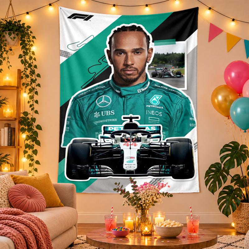 Polyester Wall Tapestry with Lewis Hamilton Design, Decorative Hanging for Bedroom Living Room Dorm