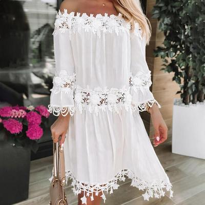 Black White Sheath One Shoulder Lace Lace Dress Women's Fashion Spring Long Sleeve Dresses