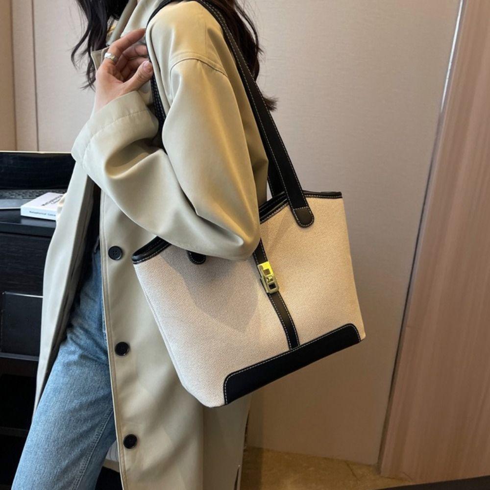 Multifunctional Color Collision Crossbody Bag Large Capacity Lock Buckle Shoulder Bag Minimalist Style Tote Bag Travel