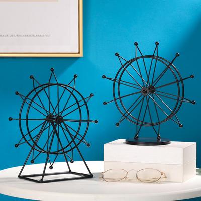 Retro  Metal Roatable Ferris Wheel Figurines Vintage Iron Art Black Gold Ferris Wheel Ornament  Home  Decoration Gift