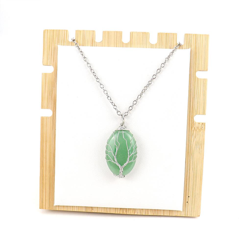 Natural Rough Crystal Amethyst Tiger Stone Oval Tree Of Life Pendant Necklace N643
