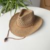 New Summer Outdoor Men Women Hand-woven Western Cowboy Paper Straw Hats Wide Brim Breathable Beach Jazz Cap Sun Protection Hat