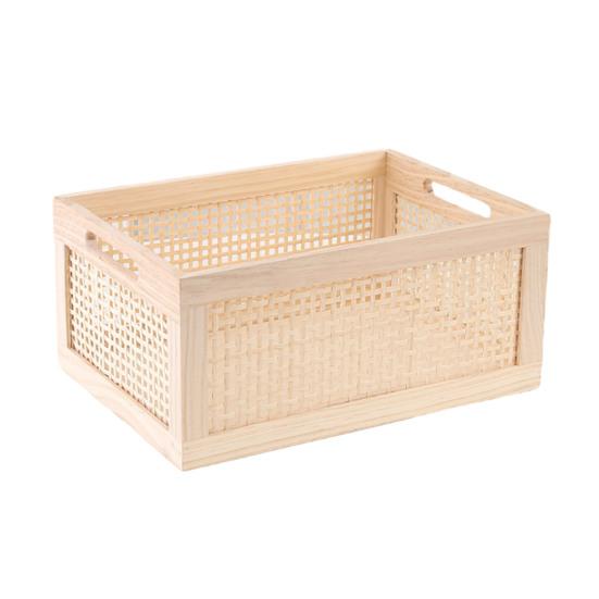 Scatola porta dischi in vinile Durevole MDF Rattan Porta dischi in vinile con manico Cubico Organizzatore da scrivania per album per dischi in vinile Contenitore multiuso