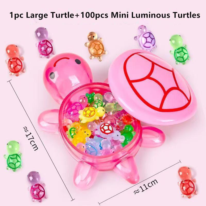 1PC Night Glow Large Turtle+Mini Luminous Turtles Figurines Resin Craft Glowing Turtle Storage Ornament Landscape Desktop