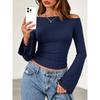 Top da Donna Girocollo Corto Maniche a Svaso Y2k Aderente Versatile Casual Manica Lunga