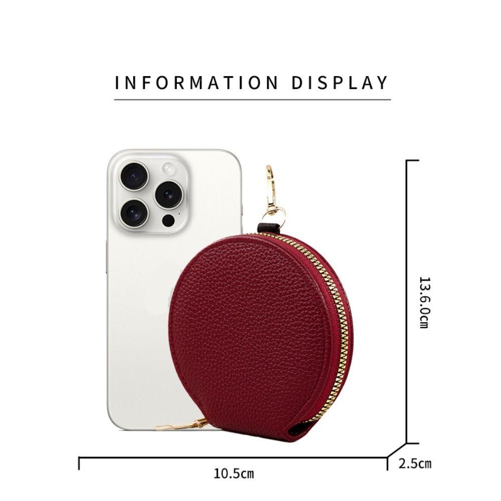 Korean Style Women Round Wallet Small PU Leather Card Holder Bag Zipper Coin Purse Girls Money Bag with Chain
