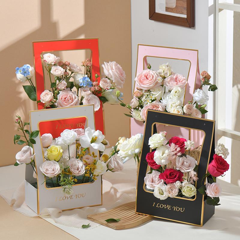Party Flower Box New Bouquet Packaging Bag Kraft Paper Bouquet Basket Wedding Waterproof Handheld Flower Arrangement Bag