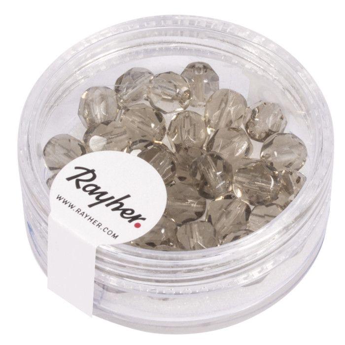 Perle facettée en verre, ø 6mm, taupe transparent, 6 mm ø, boîte 50 pces