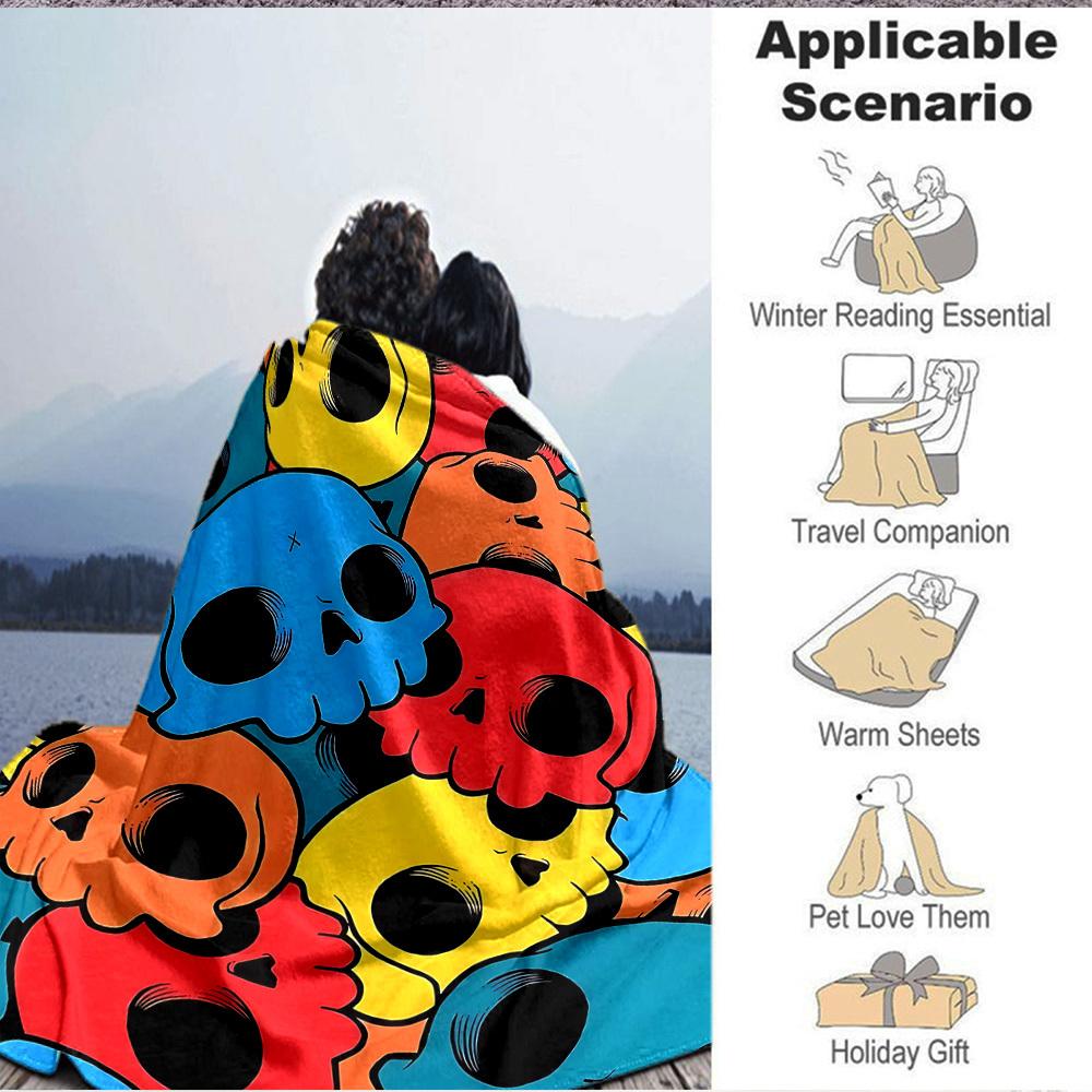 1pc Colorful Skulls Blanket Warm, Cozy, And Soft, Suitable for Sofas, Beds, Cars, And Office Use.Perfect for Camping And Travel, Making It a Great Gif