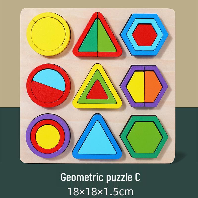 Montessori Wooden Geometric Shape Puzzle Blocks for Early Education