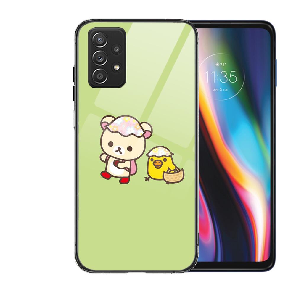 TOPLBPCS Nettes Rilakkuma-Gehäuse aus gehärtetem Glas für Samsung Galaxy A51 A71 A60 A70S A70 A80 A21S A41 A20E A50 A30S 5g A32 A40S