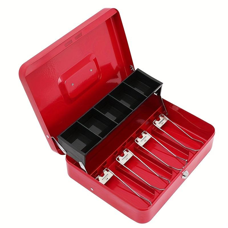 1pcs Iron Money Box with Lock Cash Box with Spring-Loaded Bill Clips 5 Grids Cantilever Coin Tray Safe Key Lock Money Organizer