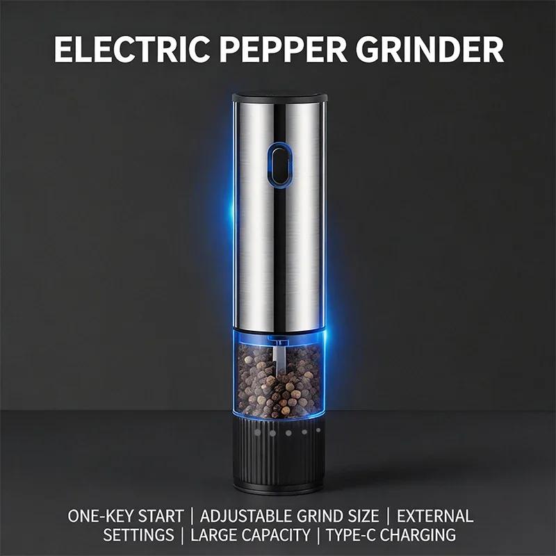 Electric Salt and Pepper Grinder Automatic Rechargeable Pepper Mill Shakers External Adjustable Coarseness Kitchen Appliances