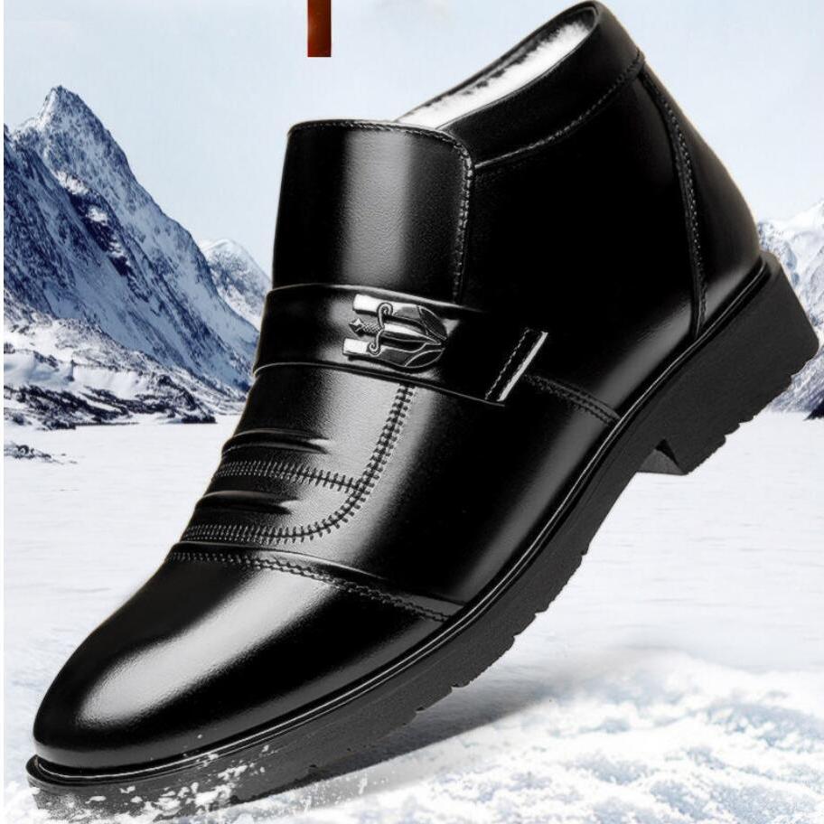 Zimní pánské boty Chelsea z pravé kůže, módní vlněná izolace, outdoorové business kožené boty, pánské protiskluzové sněhové bavlněné kotníkové boty