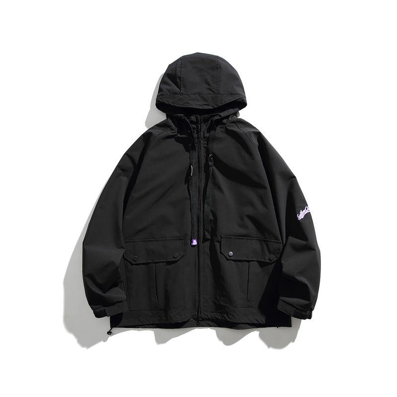 

Men s Japanese-Style Solid Color Drawstring Hooded Jacket, New Autumn Fashion High Street Ins Trendy Windbreaker Coat Black XL