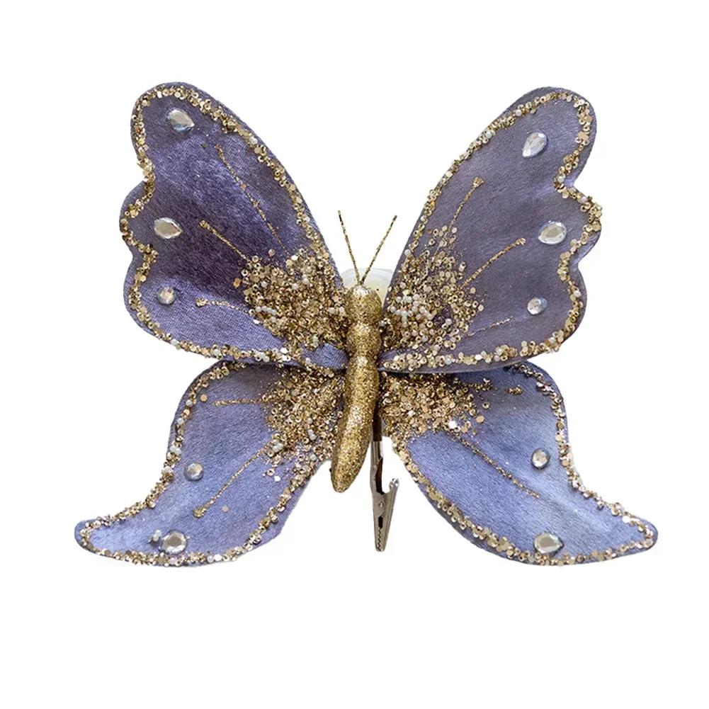 New Year Christmas Glitter Butterfly Ornament With Clip Indoor Home Fake Butterfly Craft Decorations 21x25 Cm Christmas Tree Dec