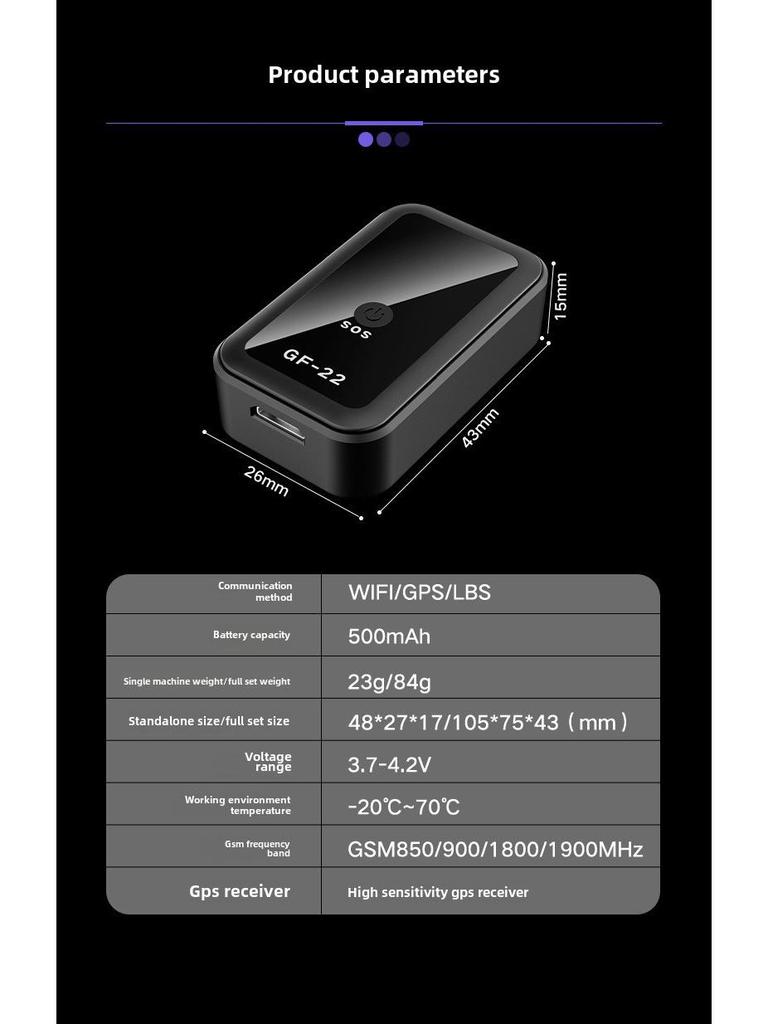 GF22 Drahtloser GPS-Tracker für Autos, ältere Menschen, Haustiere, GF07