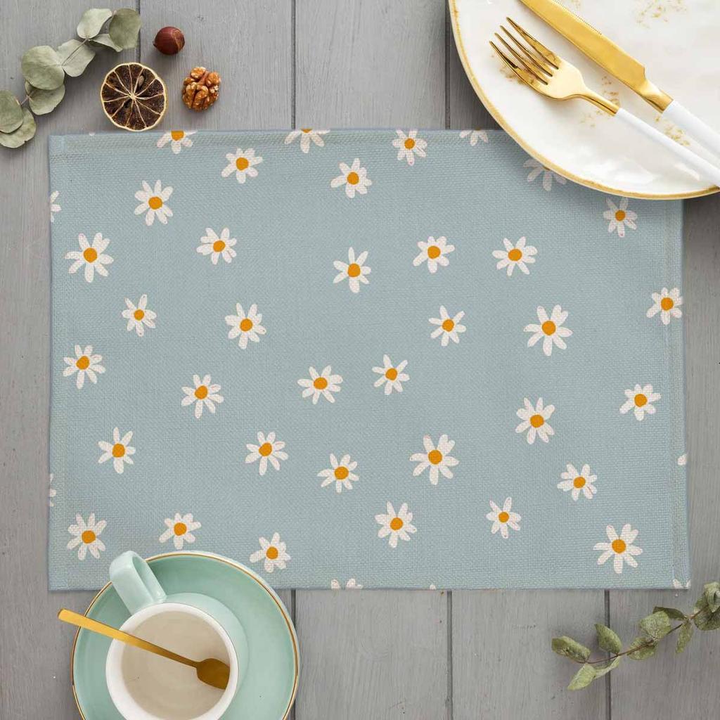 Bohemian Floral Pattern Placemat Kitchen Decor Cotton Linen Boho Dining Table Mats Coaster Pad Bowl Coffee Cup Mat 40X30cm