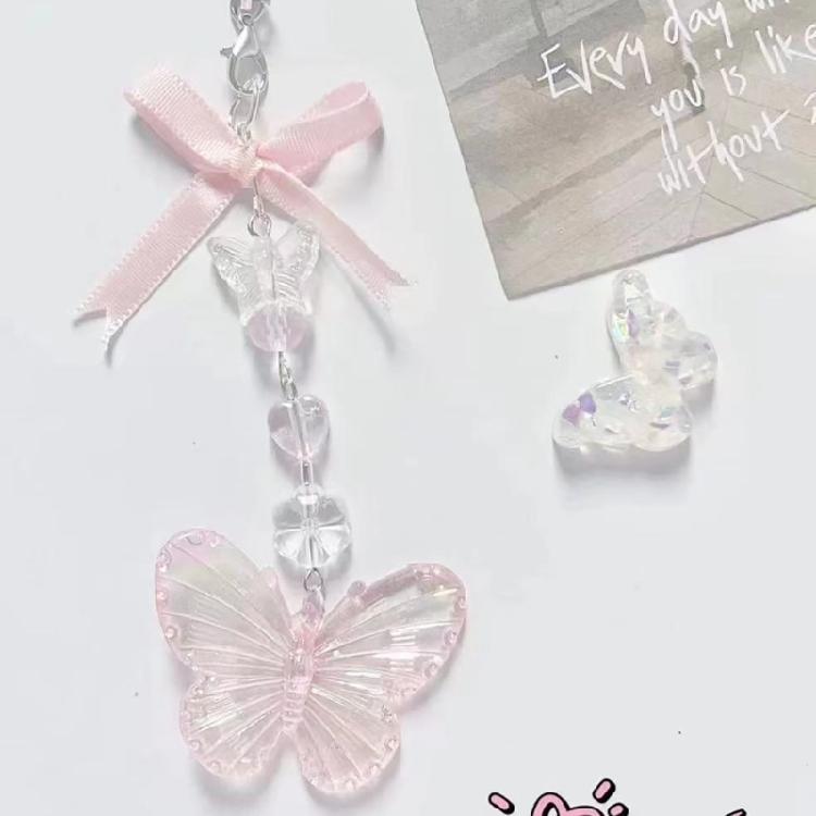 Bowknot Beaded Phone Lanyard Stylish Butterfly Keychain Pendant Phone Accessory