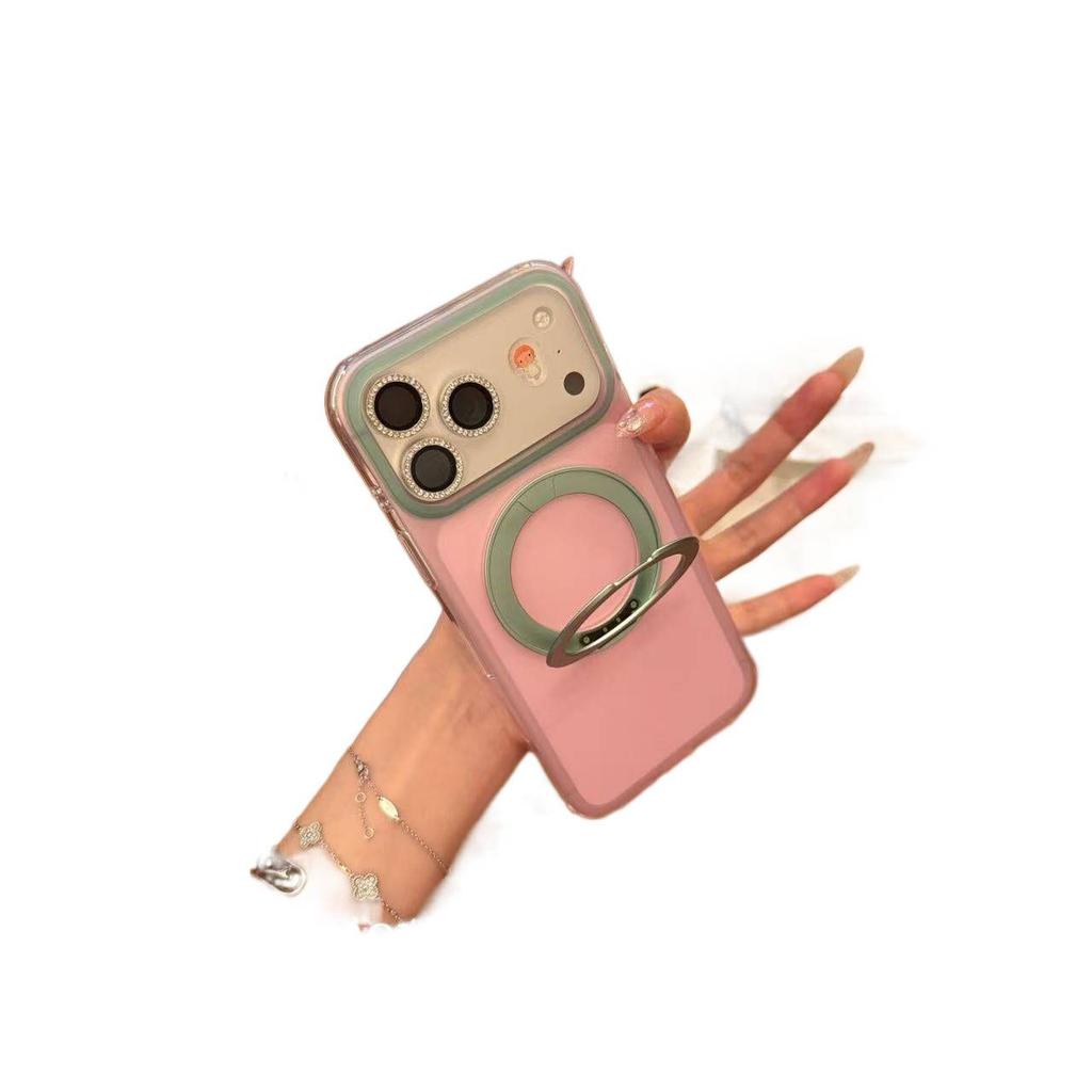 Niche Simple Pink 360 Bracket Is Suitable for Apple iPhone17promax Mobile Phone Case 16pro Women's 15 Case.