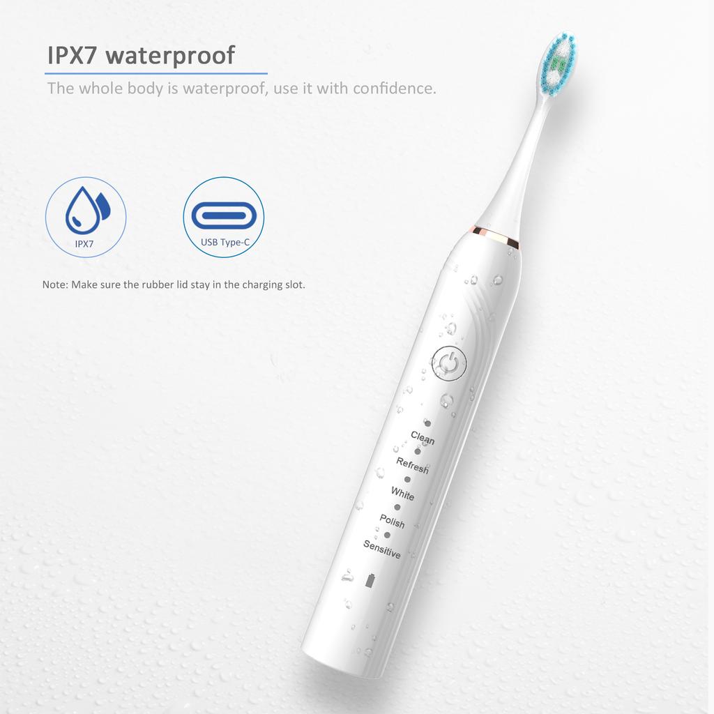 Sonic Electric Toothbrush USB Cable Charging Toothbrushes 5 Adjustable Modes Built-in 2-Minute Smart Timer IPX7 Waterproof