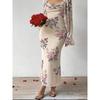Export Single French Thin Mesh Holiday Smock Top Print Swing Collar Spaghetti-Strap Floral Print Print Sexy Pure Desire Dress