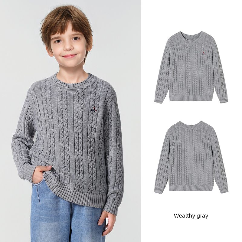 Navigare Italian Small Sailboat Children s Knitwear Spring Thickened Warm Boys Wool Sweater Top Crew Neck Sailboat Tee - Charcoal Gray 140