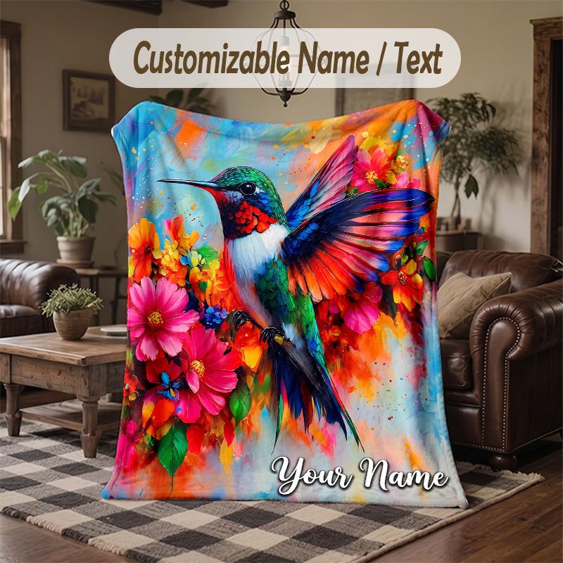 Hummingbird Fantasy Tapestry Theme Throw Blanket Custom Name Text Personalized Blanket Soft Cozy Blanket for Home Sofa Bed