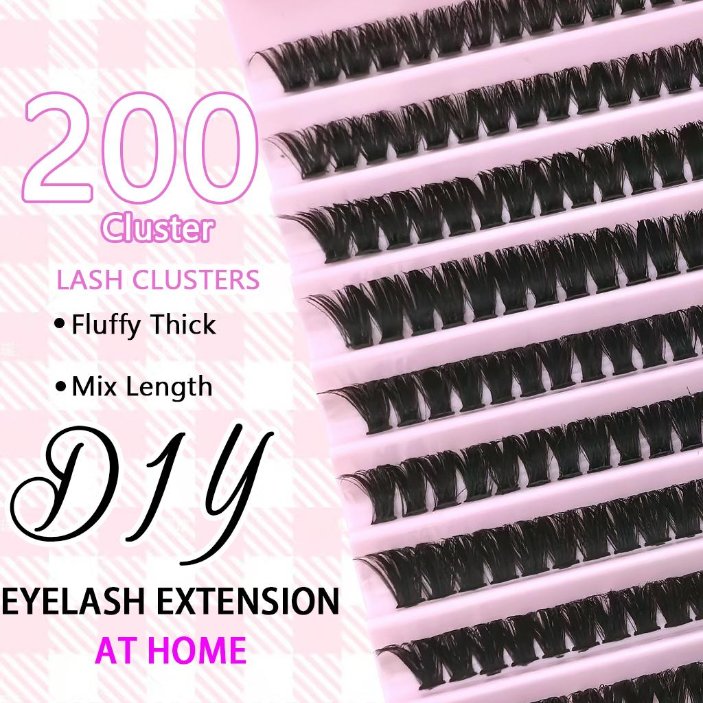 Voluminous Fluffy Cluster Lashes Kit – 200/290/666 Cluster 80D100D Show-Stopping Party Looks! Curated Length Mix