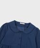Alkialka Round Collar Shirring Blouse (Navy)