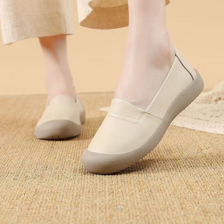 Shoes spring soft sole non-slip not tired feet comfortable medium flat bottom shallow mouth leather shoes